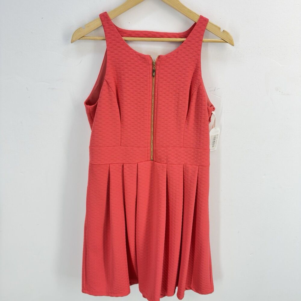 NWT Jessica Simpson Women Dress 10 Orange Textured Cut Out Back Pleated Pocket - Picture 5 of 16